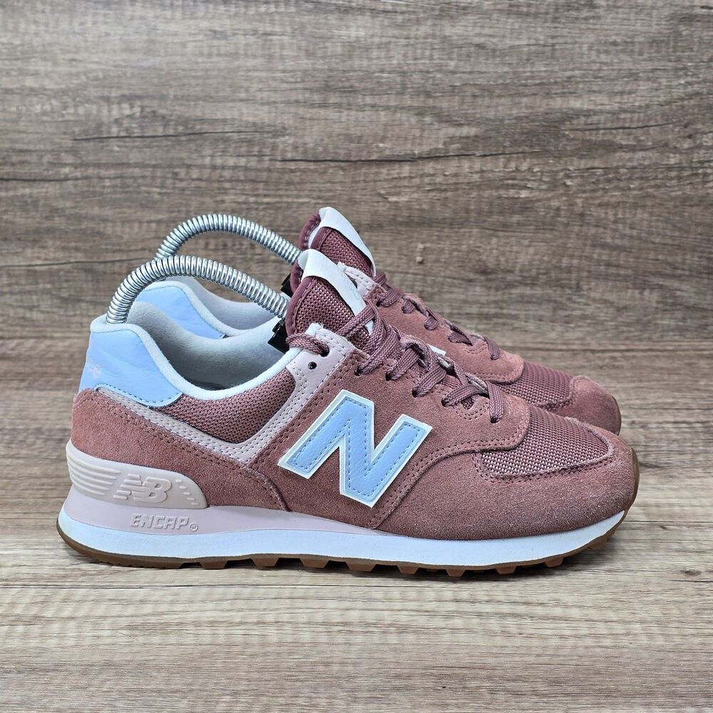 New Balance 574 Summer Dusk Women's Sz 7 B Dark Pink Mauve Suede Shoes WL574FLD